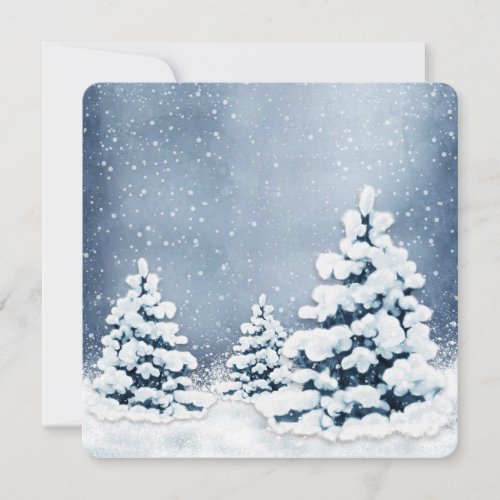 Cute Snowy Pine Trees Rounded Flat Card