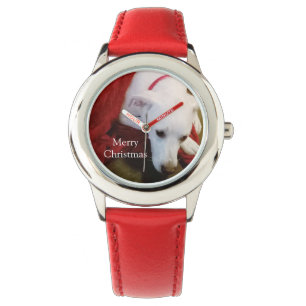 Cute Snowy White Puppy Dog red Christmas Watch