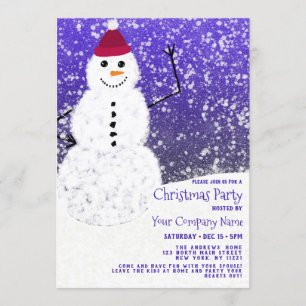 Cute Snowy White Snowman Corporate Christmas Invitation