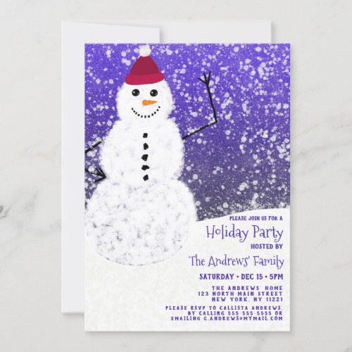 Cute Snowy White Snowman Illustration Holiday Invitation