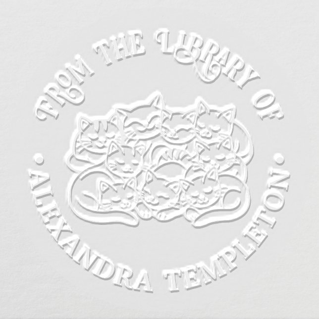 Cute Snuggling Sleeping Cats Library Book Name Embosser (Design)