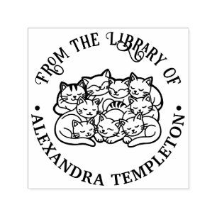 Cute Snuggling Sleeping Cats Library Book Name Self-inking Stamp