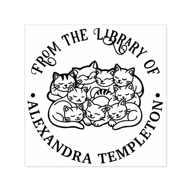 Cute Snuggling Sleeping Cats Library Book Name Self-inking Stamp (Design)