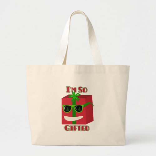 Cute So Gifted Cartoon Style Holiday Design Large Tote Bag