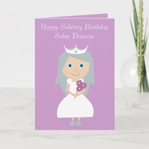 Cute Sober Princess Lilac Sobriety Birthday Card