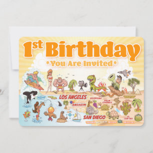 Cute SoCal 1st Birthday Invitation