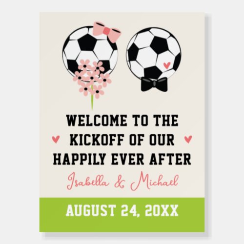 Cute Soccer Ball Couple Wedding Welcome Sign