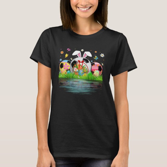 Cute Soccer Ball Egg Bunny Ears Happy Easter Day M T-Shirt (Front)