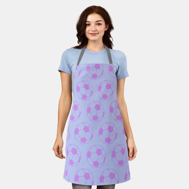 Cute Soccer Ball Pattern in Purple and Blue Apron (Worn)