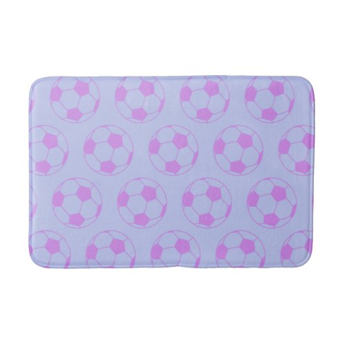 Cute Soccer Ball Pattern in Purple and Blue Bath Mat