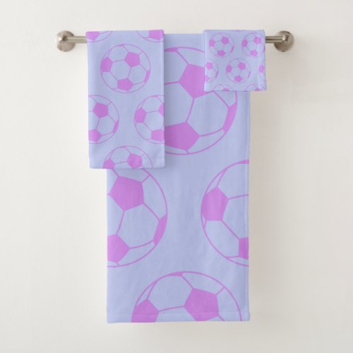 Cute Soccer Ball Pattern in Purple and Blue Bath Towel Set