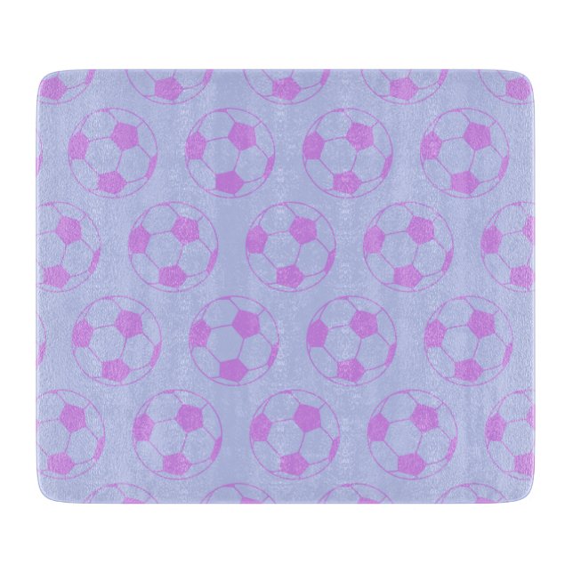 Cute Soccer Ball Pattern in Purple and Blue Cutting Board (Front)