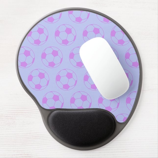 Cute Soccer Ball Pattern in Purple and Blue Gel Mouse Pad (Left Side)