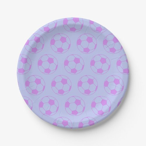 Cute Soccer Ball Pattern in Purple and Blue Paper Plates