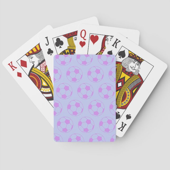 Cute Soccer Ball Pattern in Purple and Blue Poker Cards (Back)