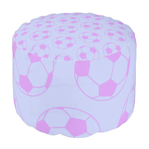 Cute Soccer Ball Pattern in Purple and Blue Pouf