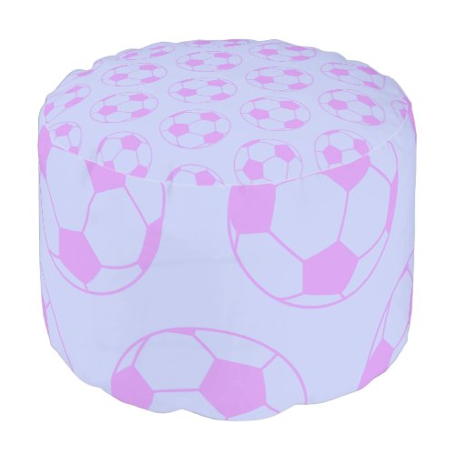 Cute Soccer Ball Pattern in Purple and Blue Pouf