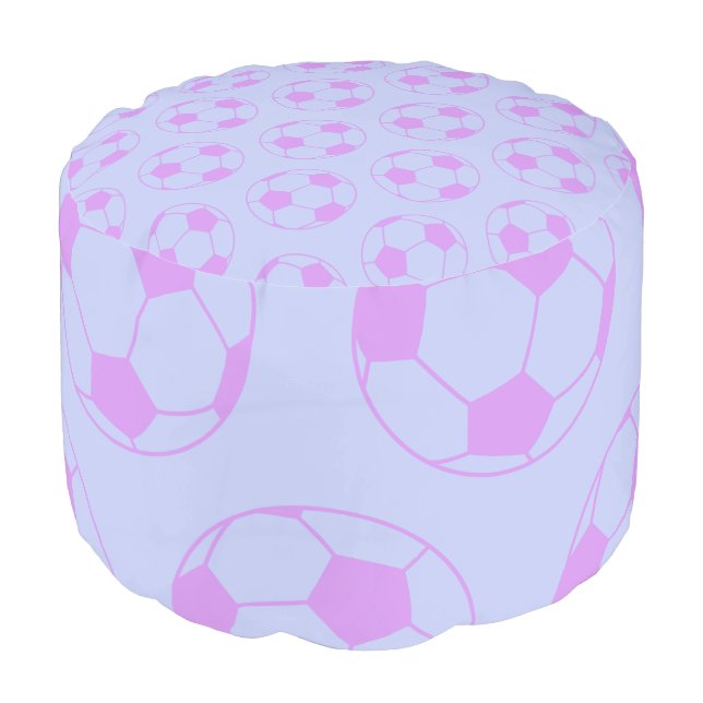 Cute Soccer Ball Pattern in Purple and Blue Pouf (Angled Front)