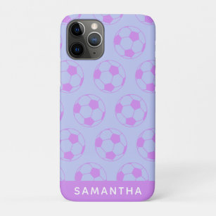 Cute Soccer Ball Pattern in Purple Personalized iPhone 11 Pro Case