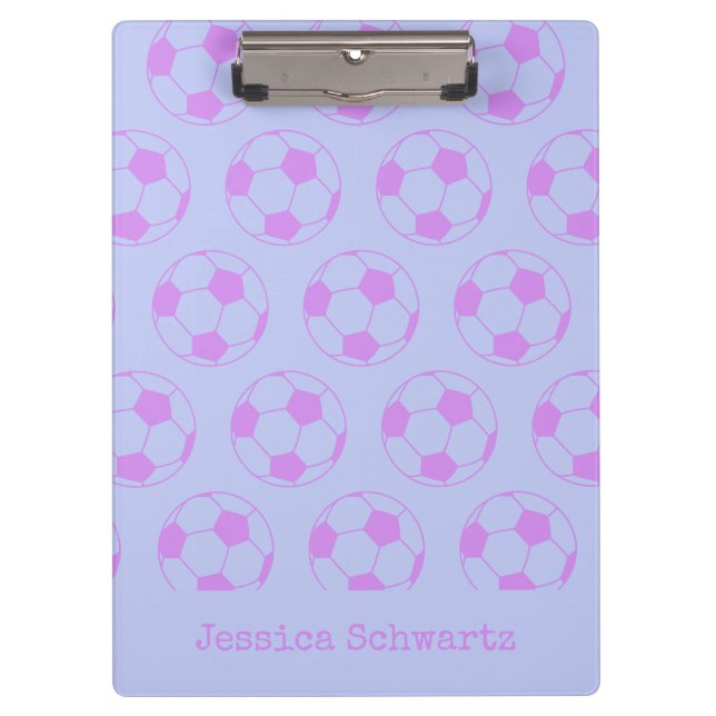 Cute Soccer Ball Pattern in Purple Personalized Cl Clipboard (Front)