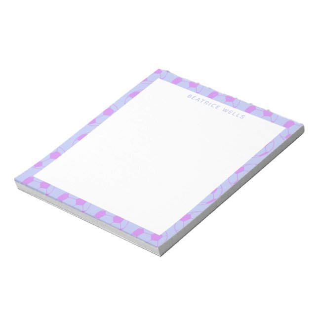 Cute Soccer Ball Pattern in Purple Personalized Notepad (Rotated)