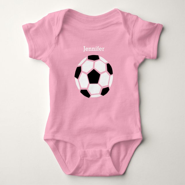 Cute Soccer Ball Personalized Baby Sports Bodysuit (Front)