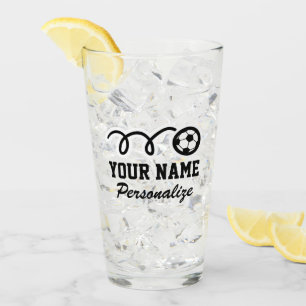 Cute soccer ball sports Birthday print custom name Glass