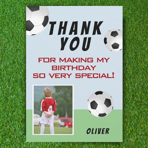 Cute Soccer Balls Kids Birthday Photo Thank You Card