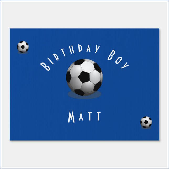 Cute Soccer Birthday Boy Blue and White Sign (Creator Uploaded)