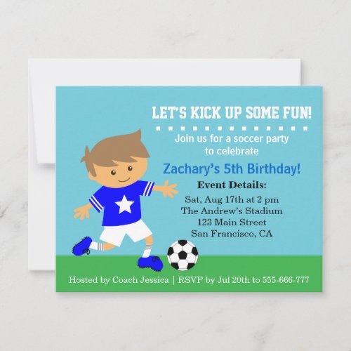 Cute Soccer Boy, Football Themed Birthday Party Custom Invitations