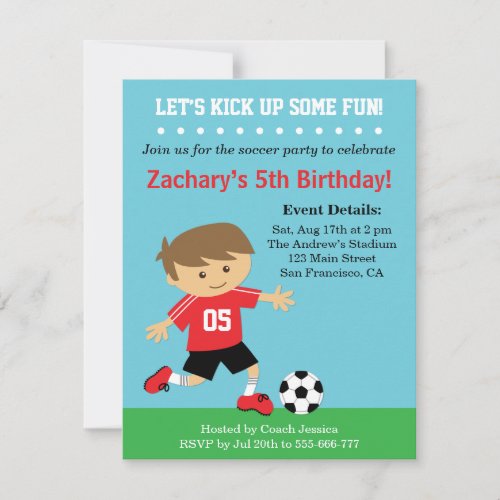 Cute Soccer Boy Football Themed Birthday Party Invitation