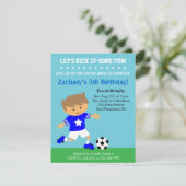 Cute Soccer Boy, Football Themed Birthday Party Invitation (Standing Front)