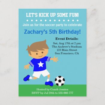 Cute Soccer Boy  Football Themed Birthday Party Invitation by RustyDoodle at Zazzle