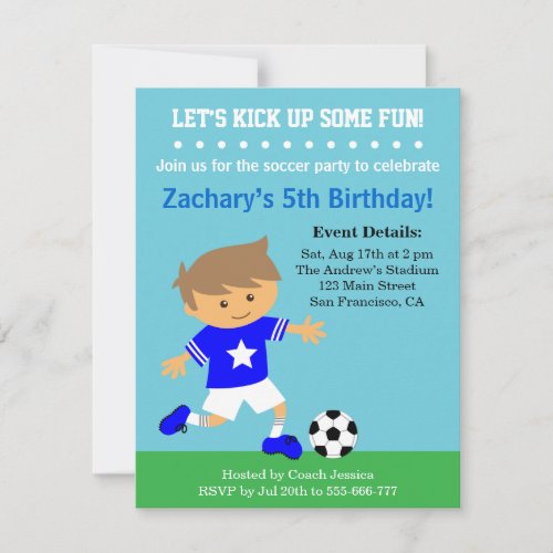 Cute Soccer Boy Football Themed Birthday Party Invitation