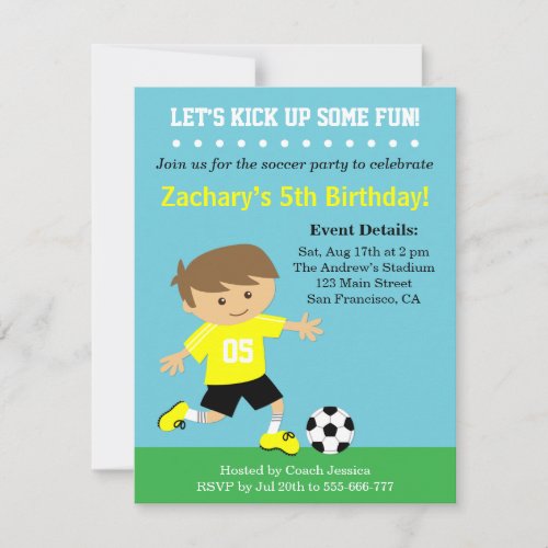 Cute Soccer Boy Football Themed Birthday Party Invitation