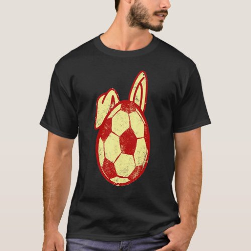 Cute Soccer Bunny Hunting Eggs Ball Soccer Player  T_Shirt