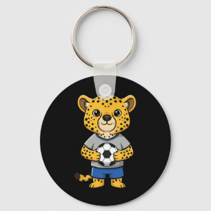 Cute Soccer Cheetah Footbyll Player Animal Sports Keychain