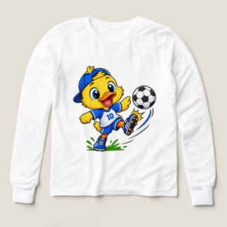 Cute Soccer Duck Character Kids Long Sleeve T-Shir Tri-Blend Shirts