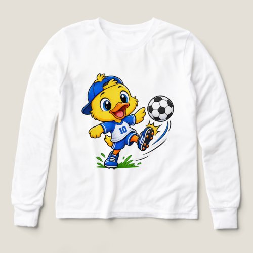 Cute Soccer Duck Character Kids Long Sleeve T-Shir Tri-Blend Shirts