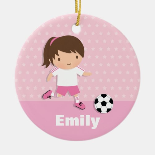 Cute Soccer Footballer Girl Pink Personalized Ceramic Ornament