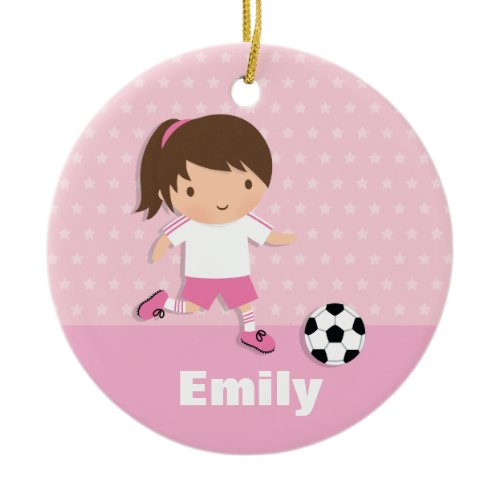 Cute Soccer Footballer Girl Pink Personalized Ceramic Ornament