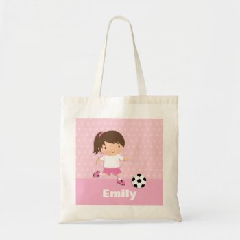 Cute Soccer Footballer Girl Pink Personalized Tote Bag by RustyDoodle at Zazzle