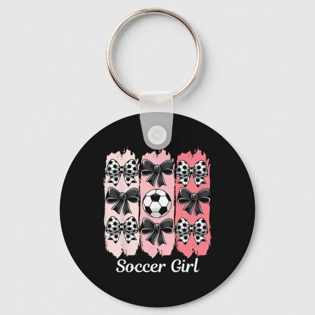 Cute Soccer Girl Coquette Bow Soccer Girl Soccer B Keychain (Front)