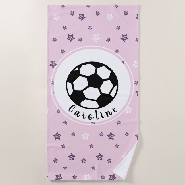 Cute Soccer Girl Feminine Girly Personalized Funny Beach Towel (Front)