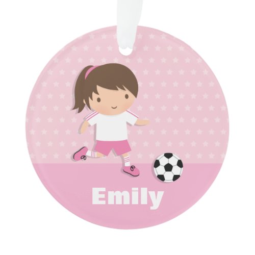 Cute Soccer Girl Pink Personalized Ornament