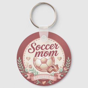 Cute Soccer Mom Gold Pink Floral Keychain