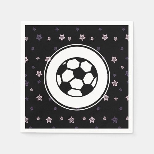 Cute Soccer Party Pink Purple  Black Star Pattern Napkins