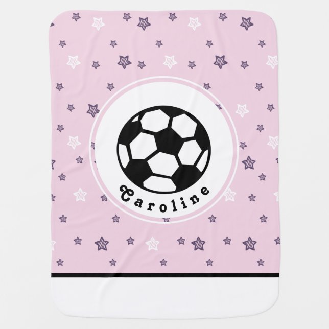 Cute Soccer Pink Star Pattern Girly Personalized Baby Blanket (Front)