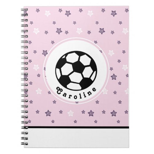 Cute Soccer Pink Stars Pattern Girls Personalized Notebook