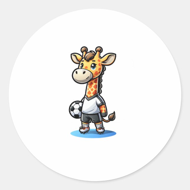 Cute Soccer Player Giraffe.   Classic Round Sticker (Front)